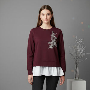 Anthropologie Calligraphie Rhinestones Embellished Cotton Sweatshirt Ruffled XL